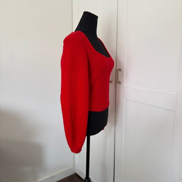 H&M Red Long Puff Sleeve Scoop Neck Sweater - xs - Picture 3 of 5